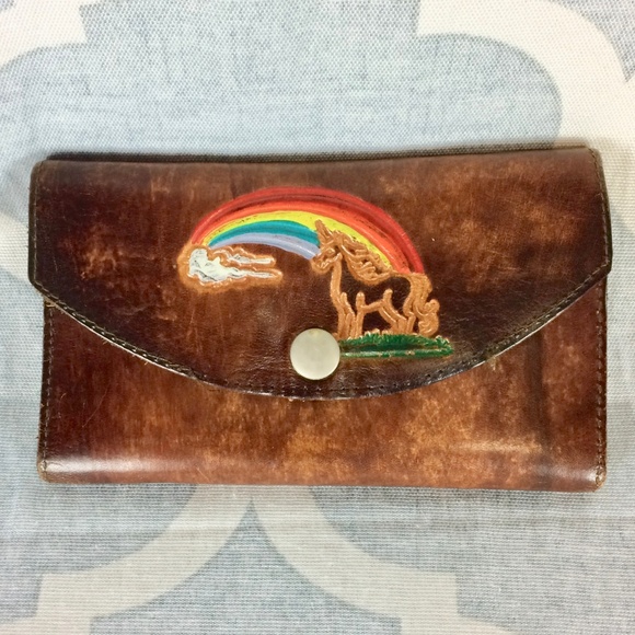 Handbags - Hand-crafted leather rainbow + unicorn wallet
